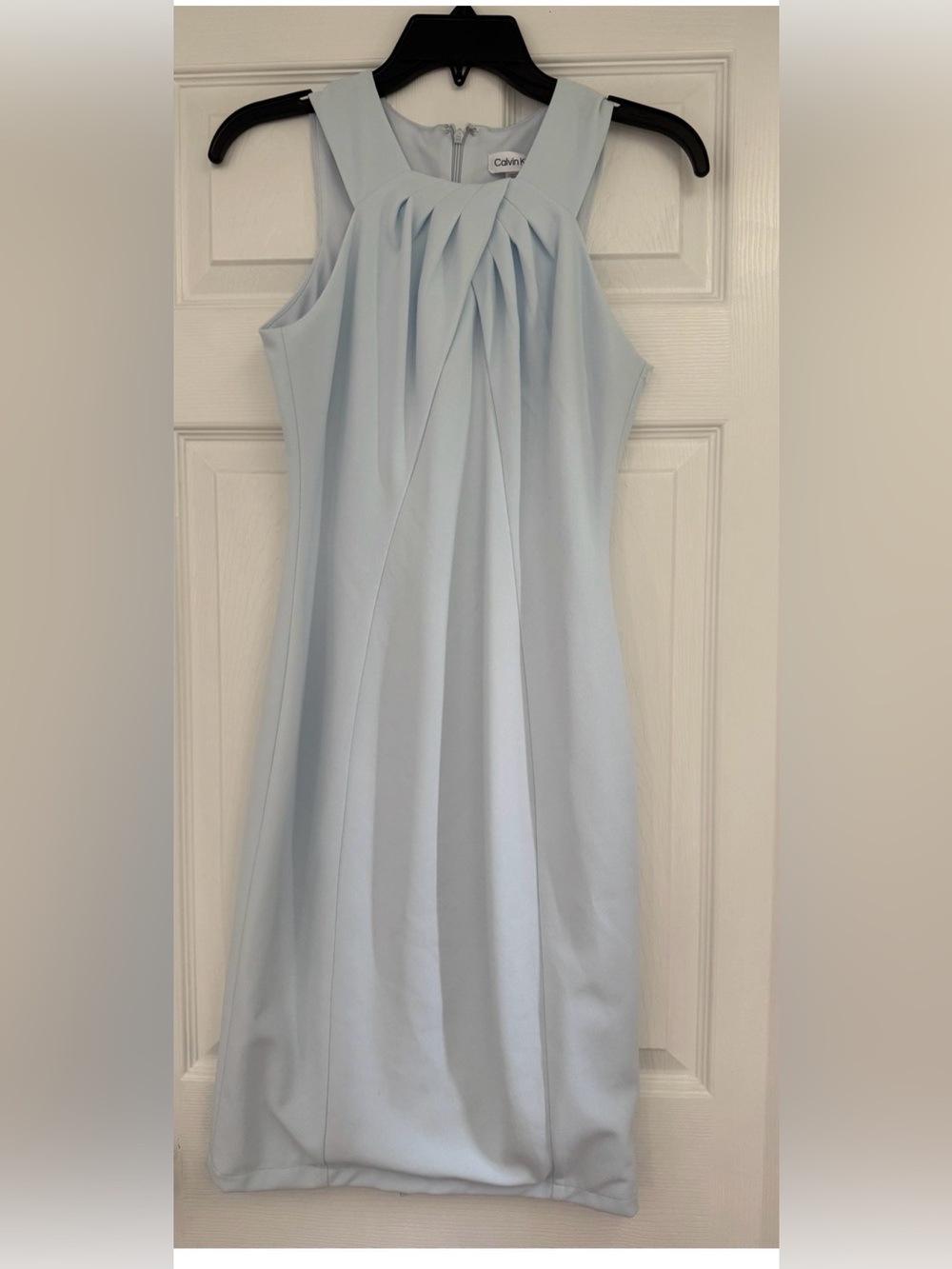 Calvin Klein Soft Light Blue Pleated Halter Midi Dress